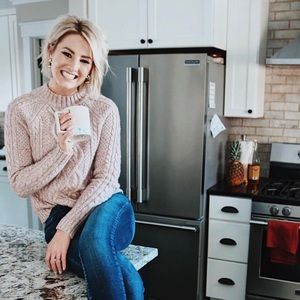 A & F pink cream & grey Marled chunky knit sweater